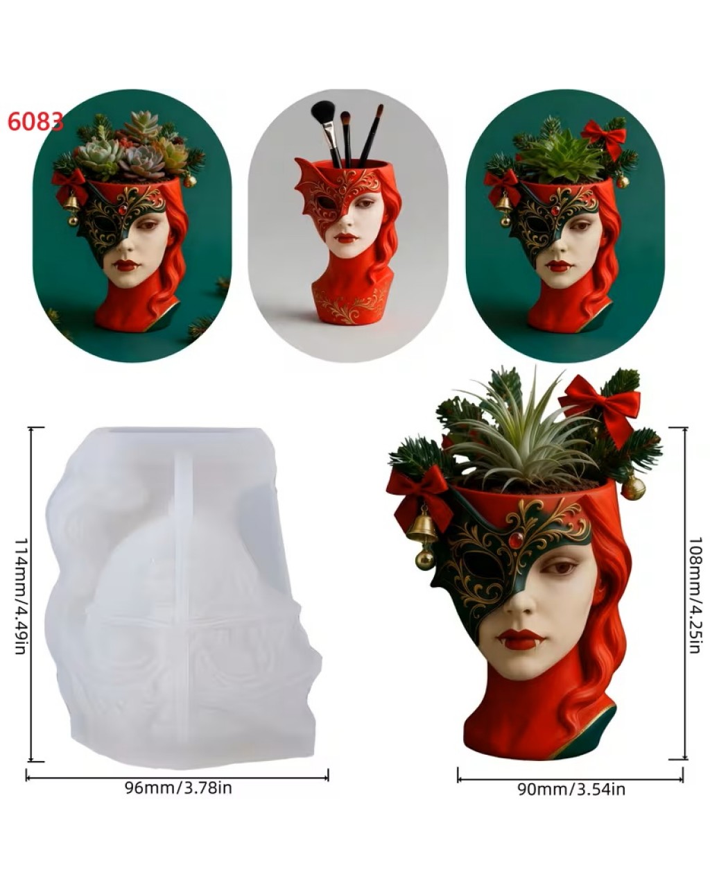 YY6083 Vintage Maskeli Tarz Kadın Saksı Kalemlik Silikon Kalıp